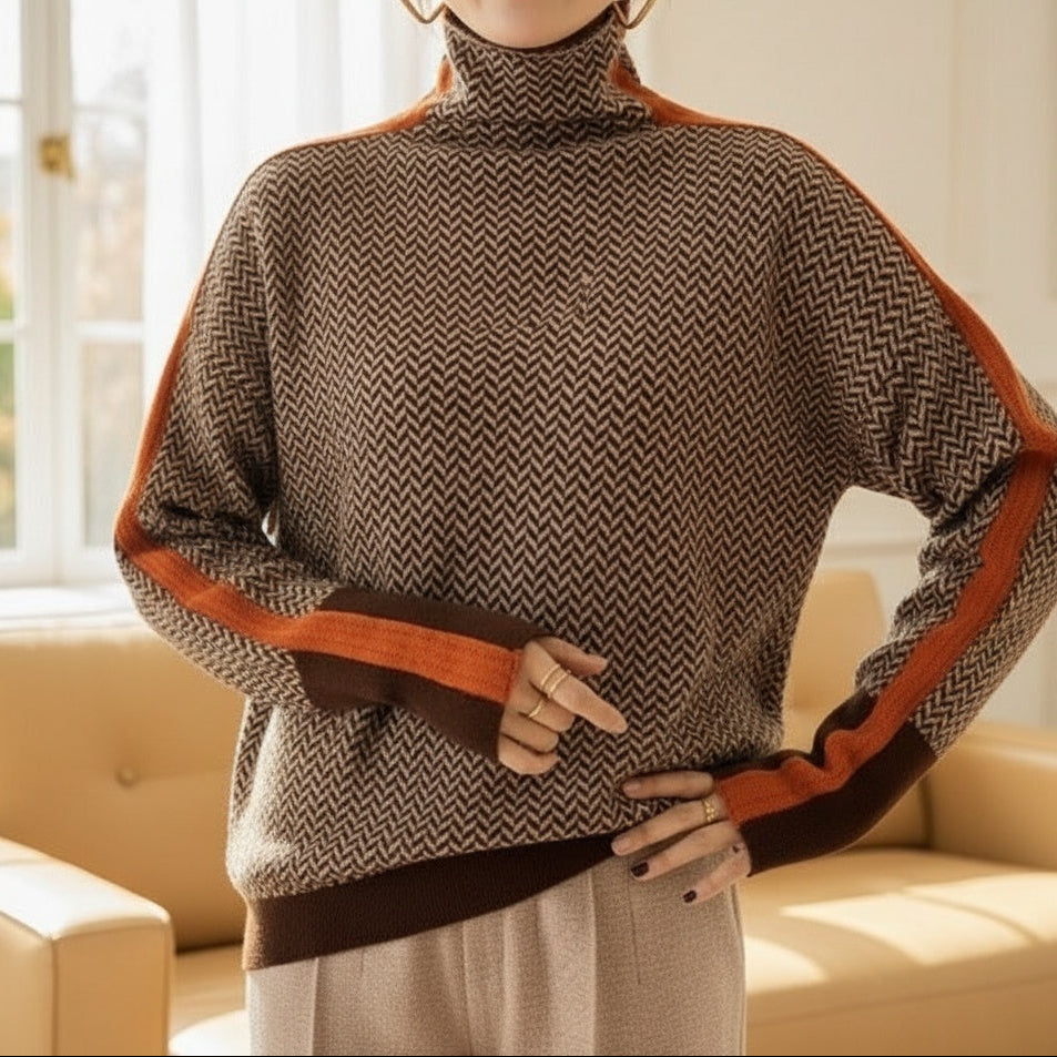 Delia | Luxe Herringbone High-Collar Jumper