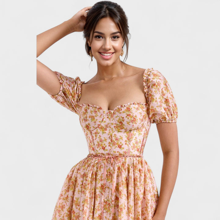Caitlín - Enchanting Floral Midi Dress
