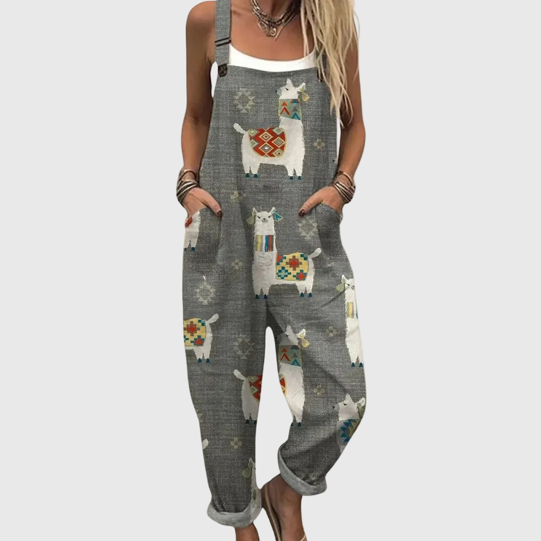 Soft Grey Print Dungarees
