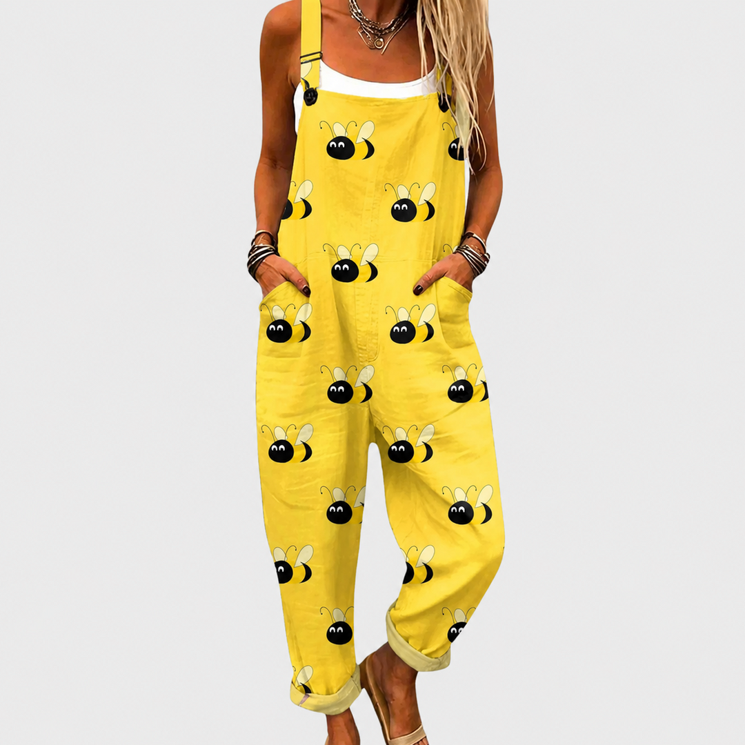 Yellow Print Dungarees