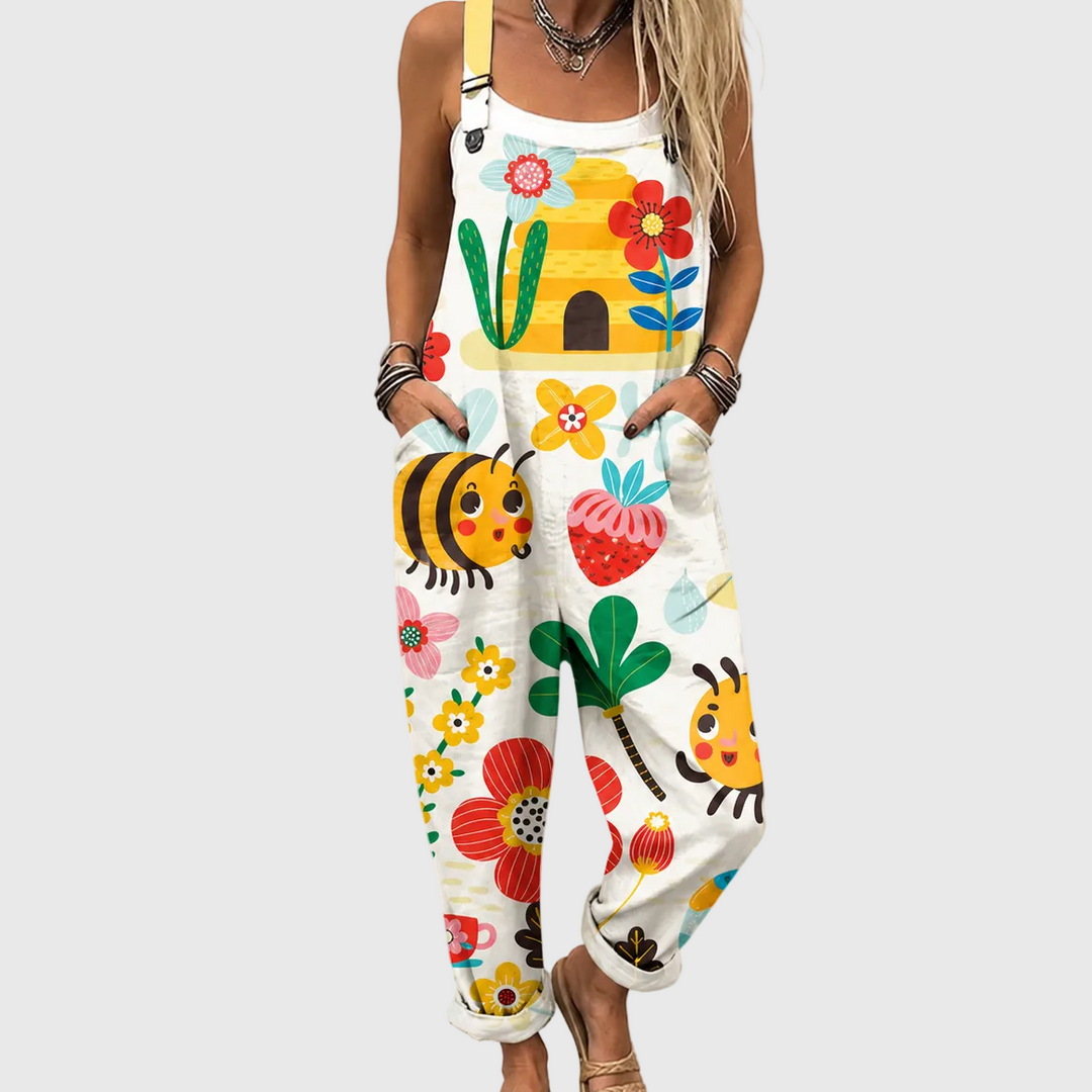 Bee and Colourful Garden Dungarees