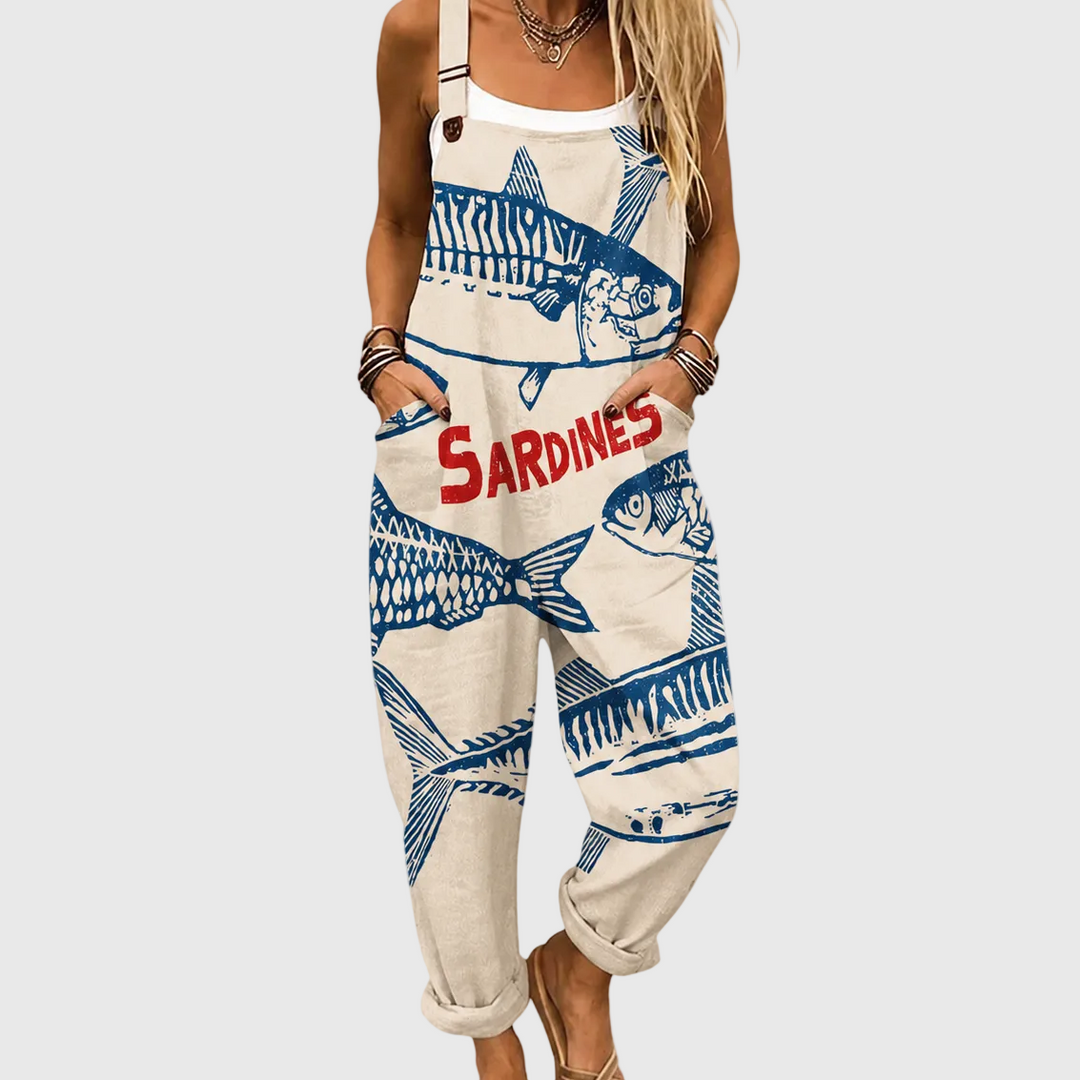 Soft Sardine Sea Print Dungarees