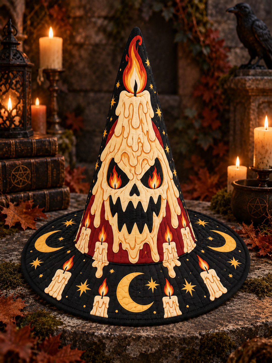 Melting Candle Skull Gothic Handcrafted Quilted Witch Hat
