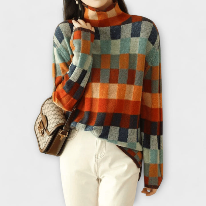 Tara - Checkered Turtleneck Jumper