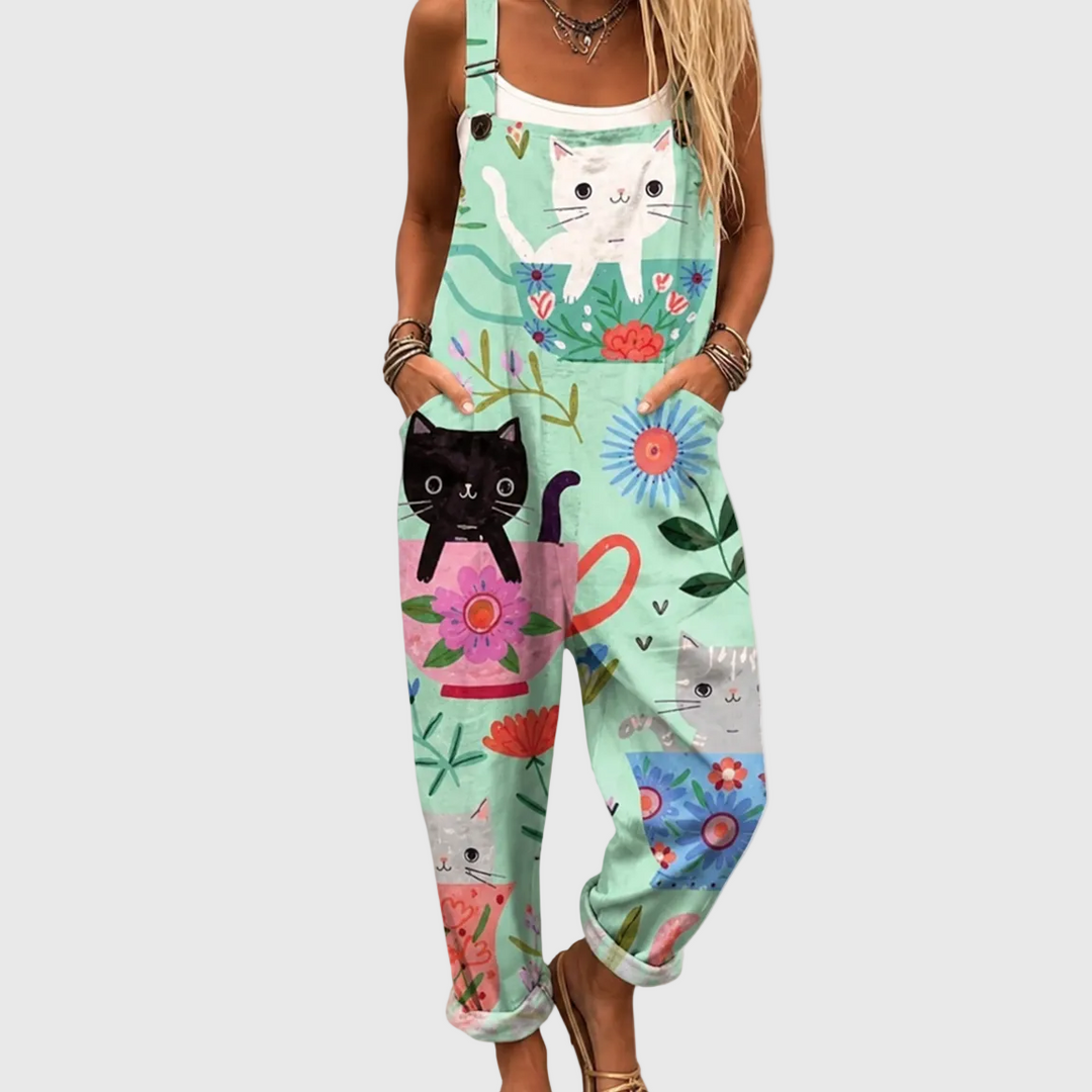 Soft Cats and Flowers Dungarees