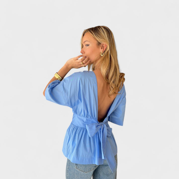 Emer - V-Neck Open Back Blouse