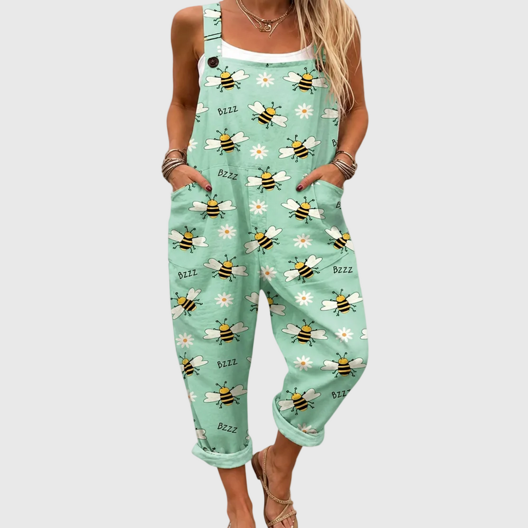 Soft Dungarees with Bee and Daisy Pattern