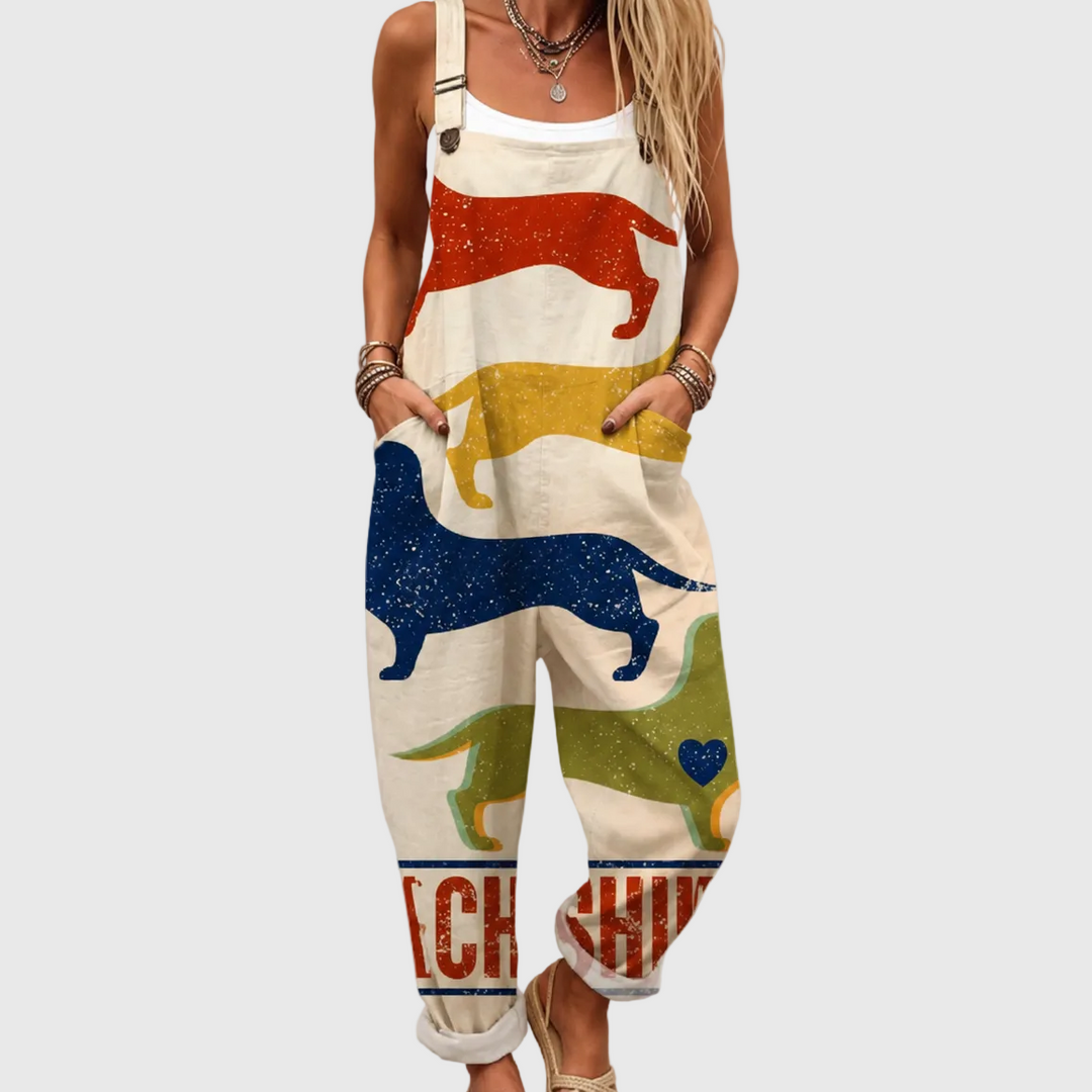 Soft Dachshund Pattern Dungarees