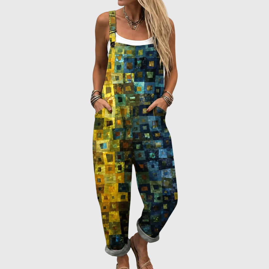 Soft Mosaic Pattern Dungarees