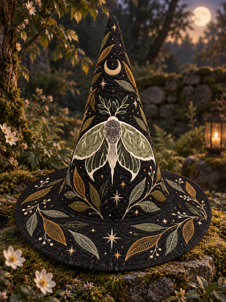Moonlit Moth Botanical Gothic Handcrafted Quilted Witch Hat