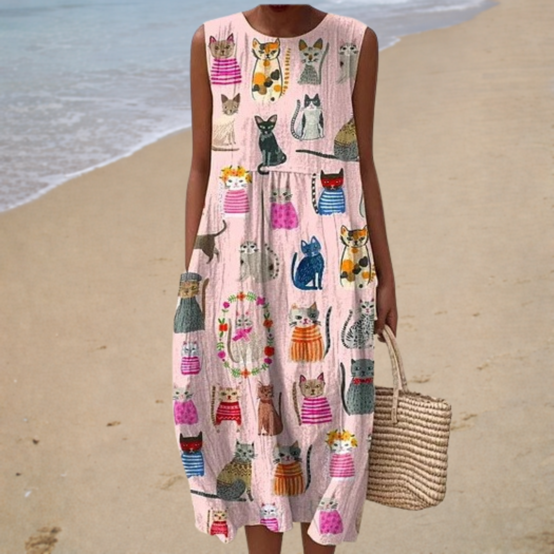 Philomena - Cat Print Midi Dress