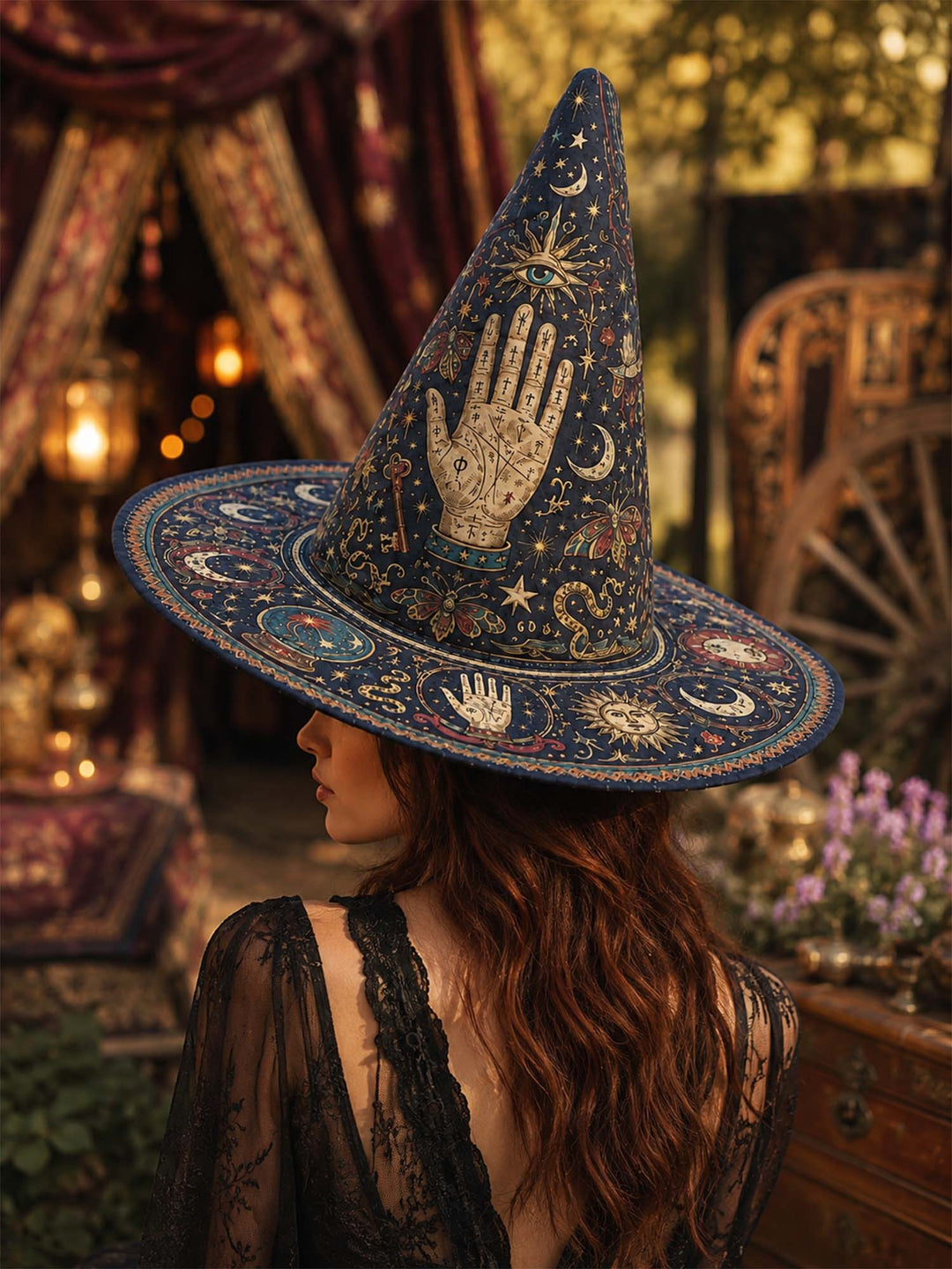 Mystic Moon Handcrafted Quilted Witch Hat