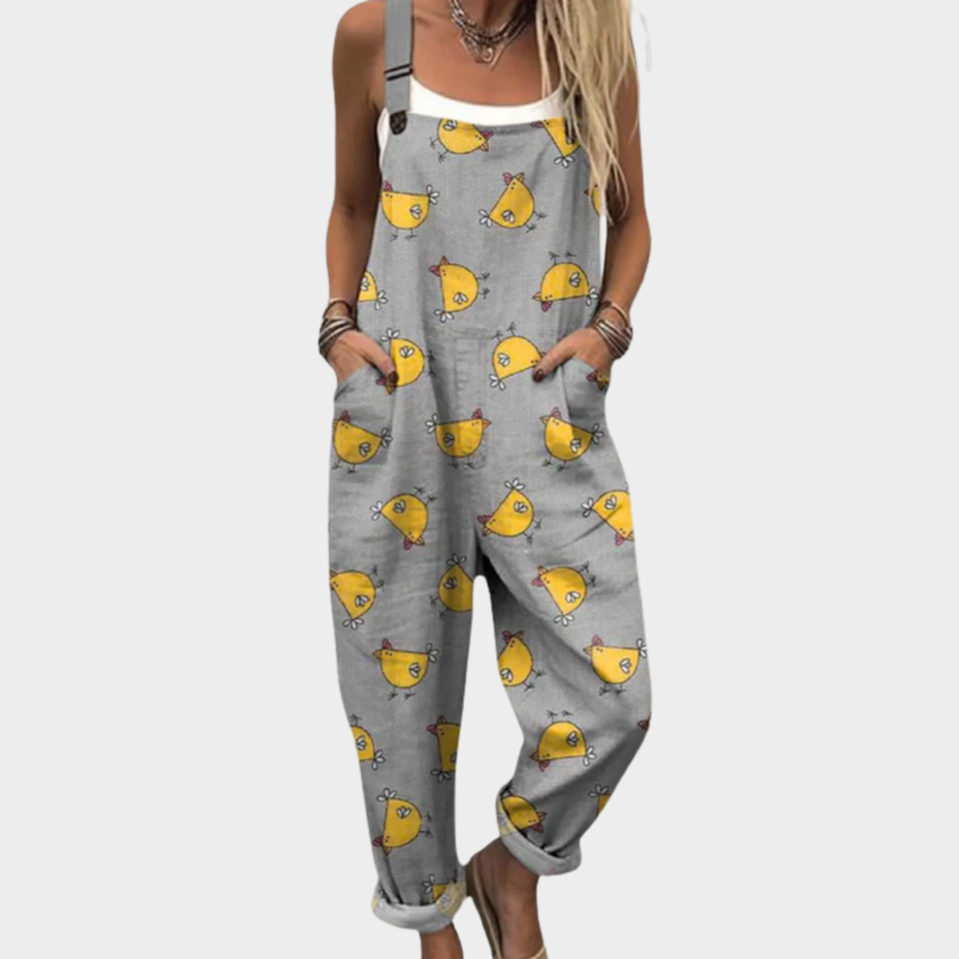 Green & Grey Print Dungarees