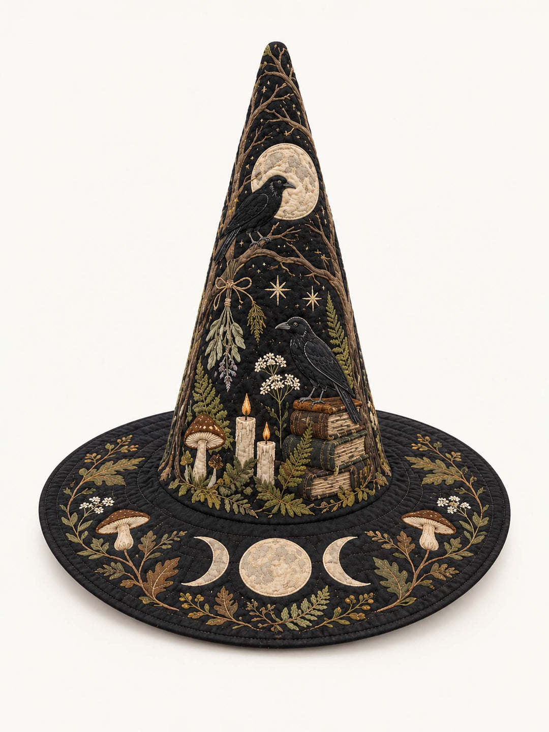 Moonlit Raven Enchanted Library Gothic Handcrafted Quilted Witch Hat