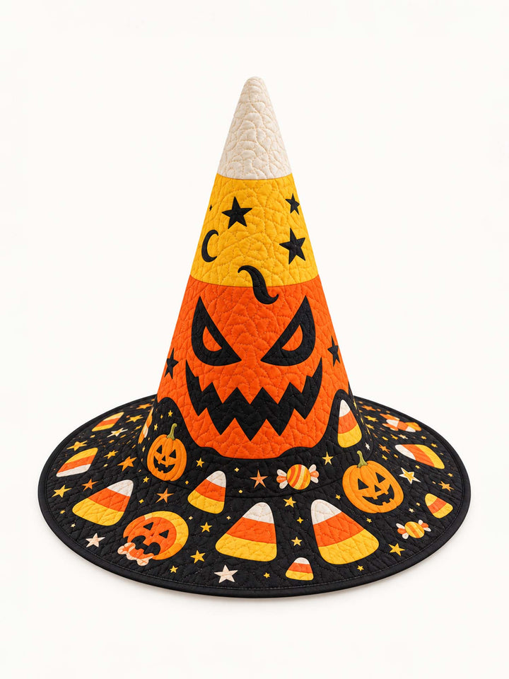 Candy Corn Pumpkin Halloween Handcrafted Quilted Witch Hat