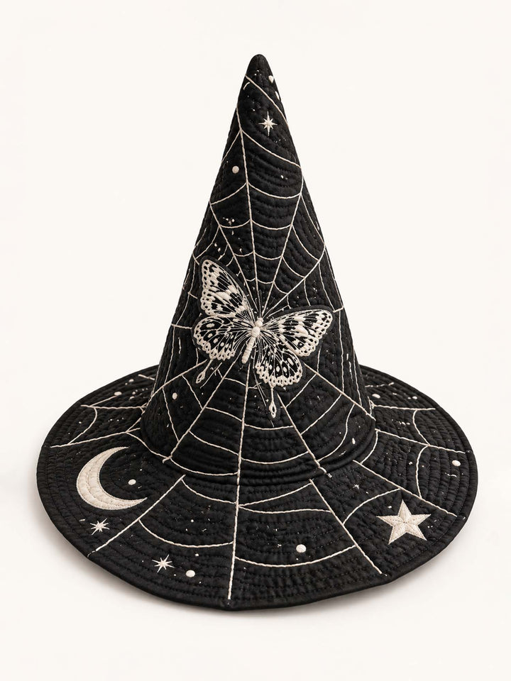 Moonlit Butterfly Celestial Gothic Handcrafted Quilted Witch Hat