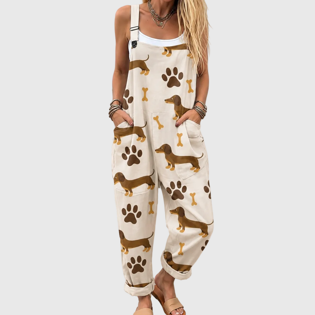Soft Dungarees with Puppy Print