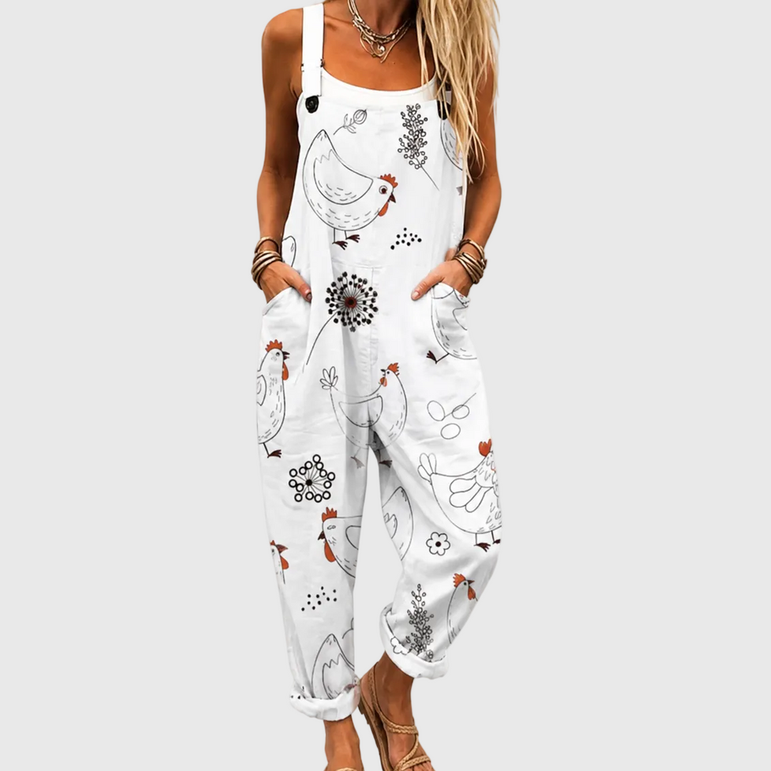 Soft Dungarees with Chicken Pattern