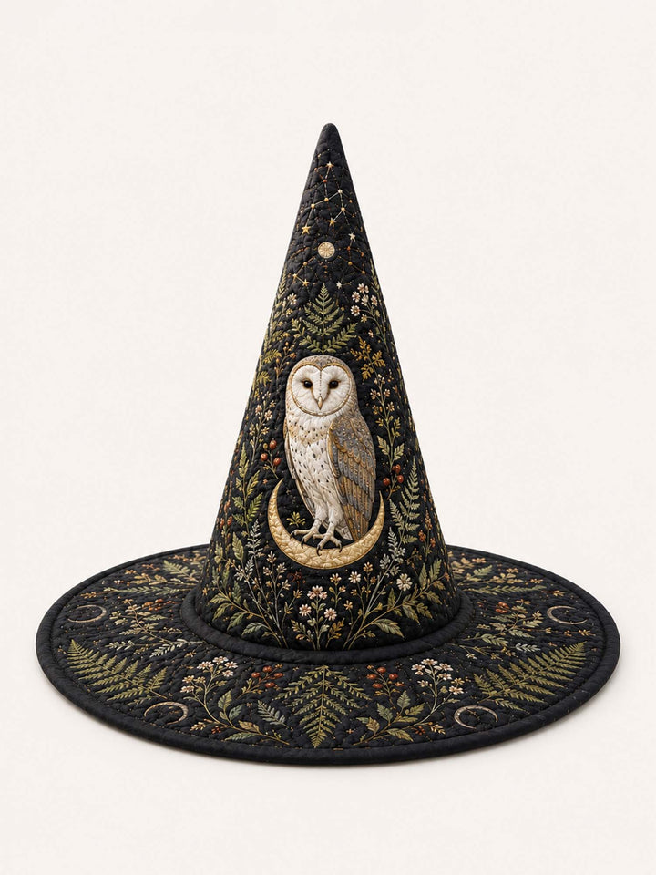 Moonlit Owl Dark Forest Gothic Handcrafted Quilted Witch Hat