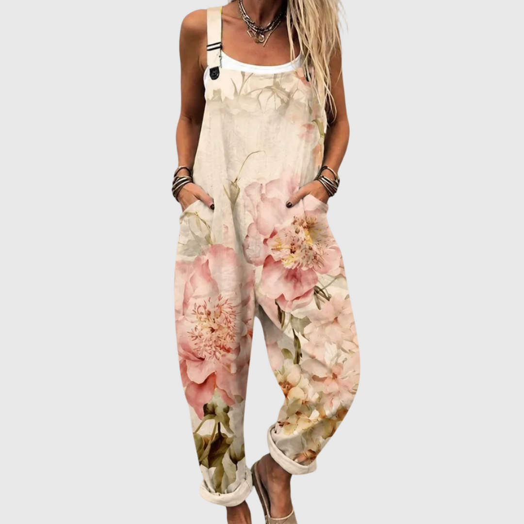 Beige Graphic Dungarees