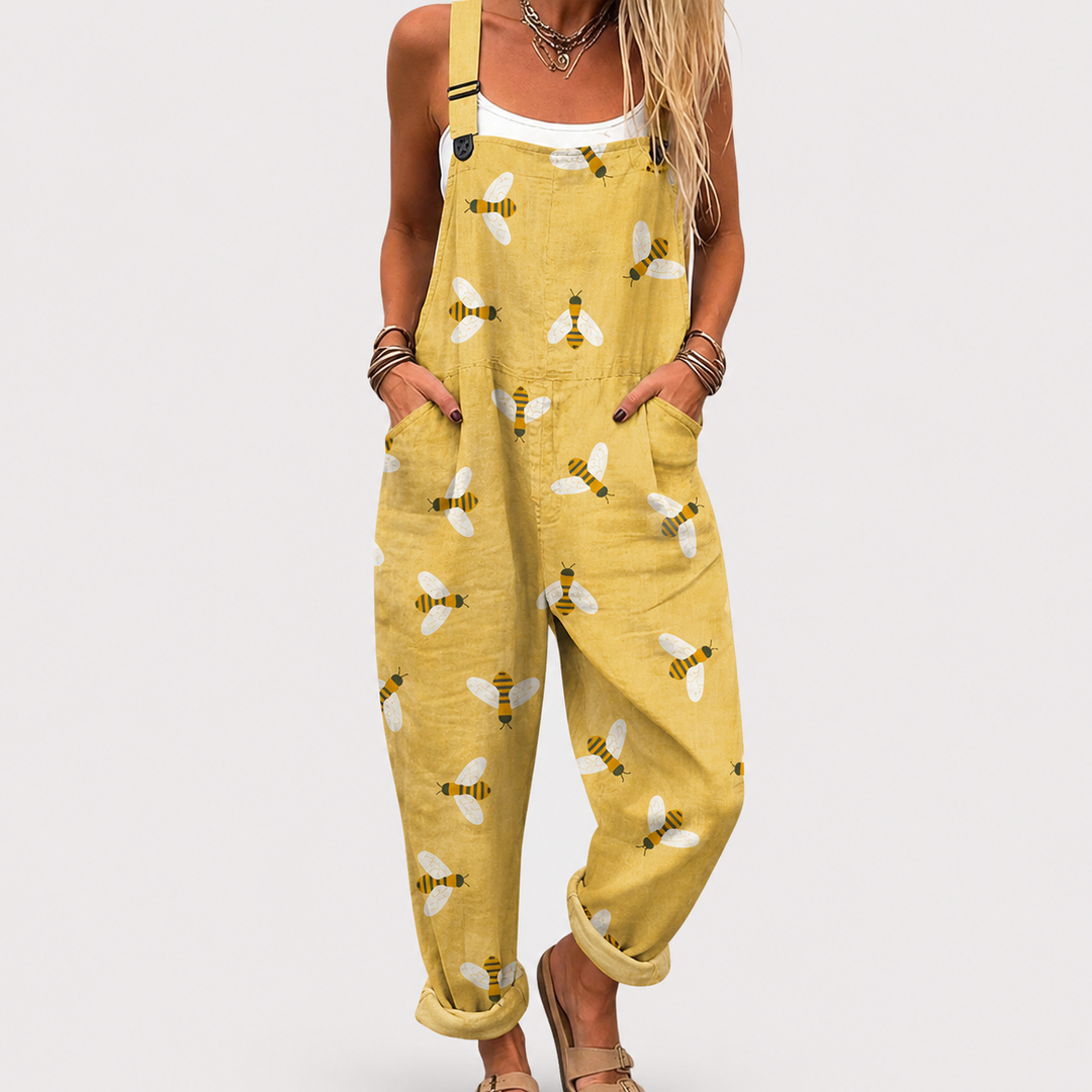 Soft Yellow Dungarees with Bee Pattern