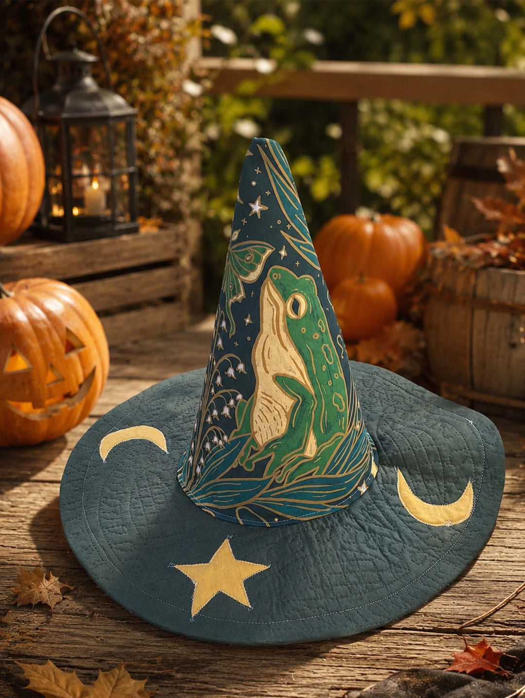 Celestial Frog Handcrafted Quilted Witch Hat