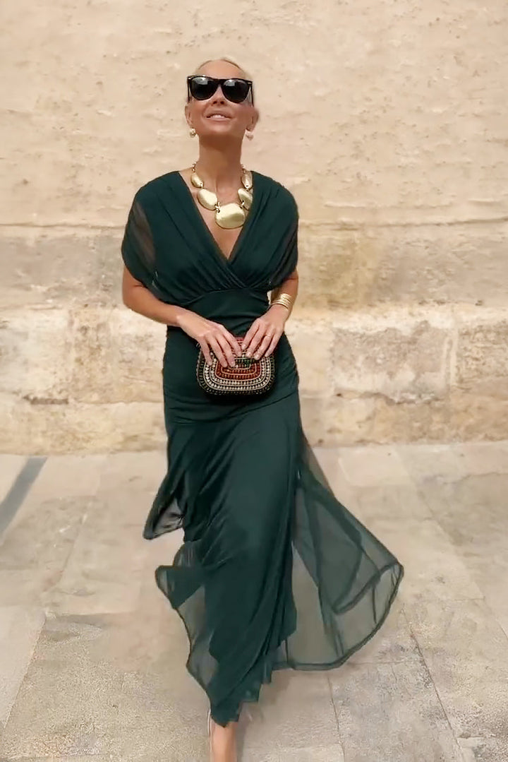 Caoimhe - Pleated V-Neck Maxi Dress
