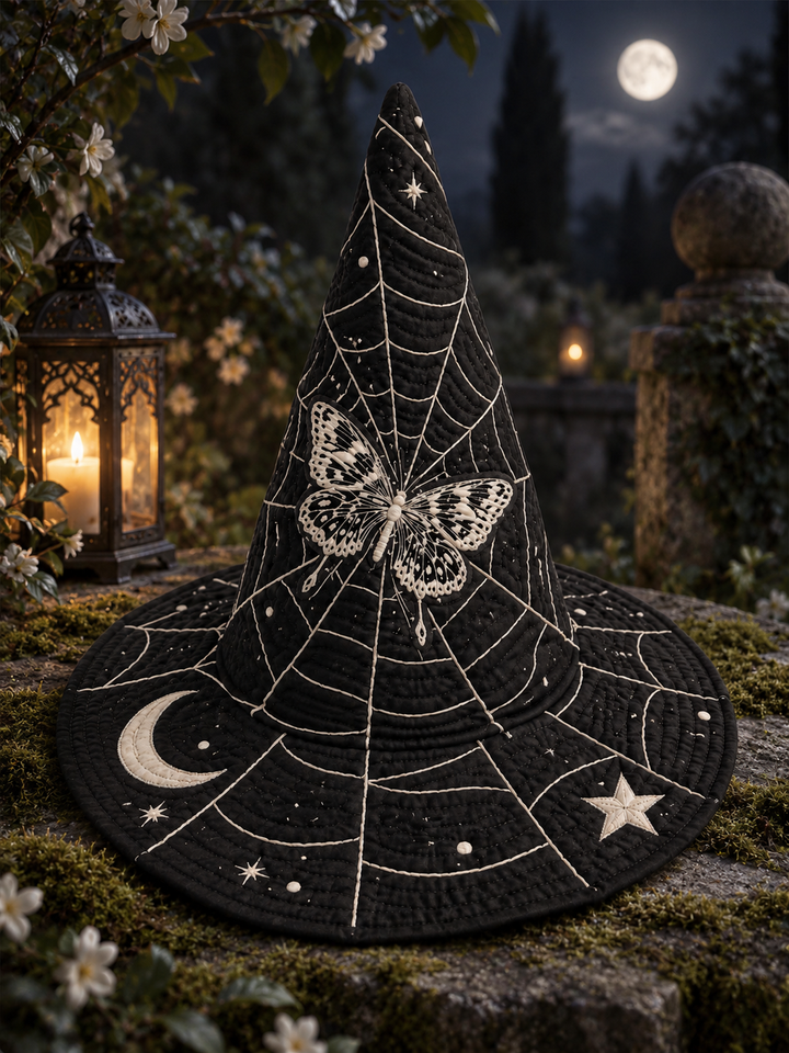 Moonlit Butterfly Celestial Gothic Handcrafted Quilted Witch Hat