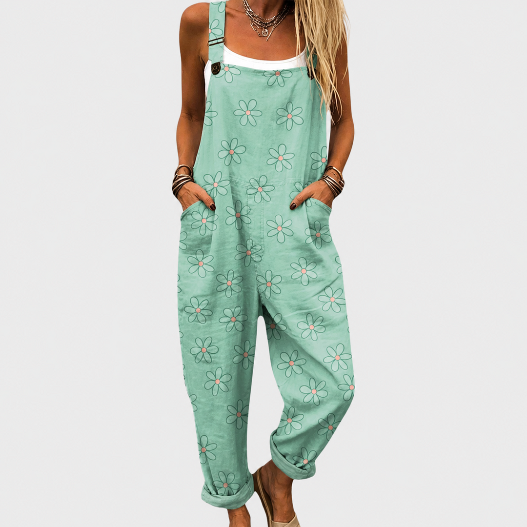 Green Floral Dungarees