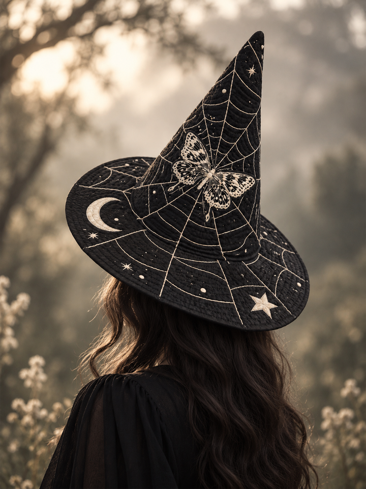 Moonlit Butterfly Celestial Gothic Handcrafted Quilted Witch Hat