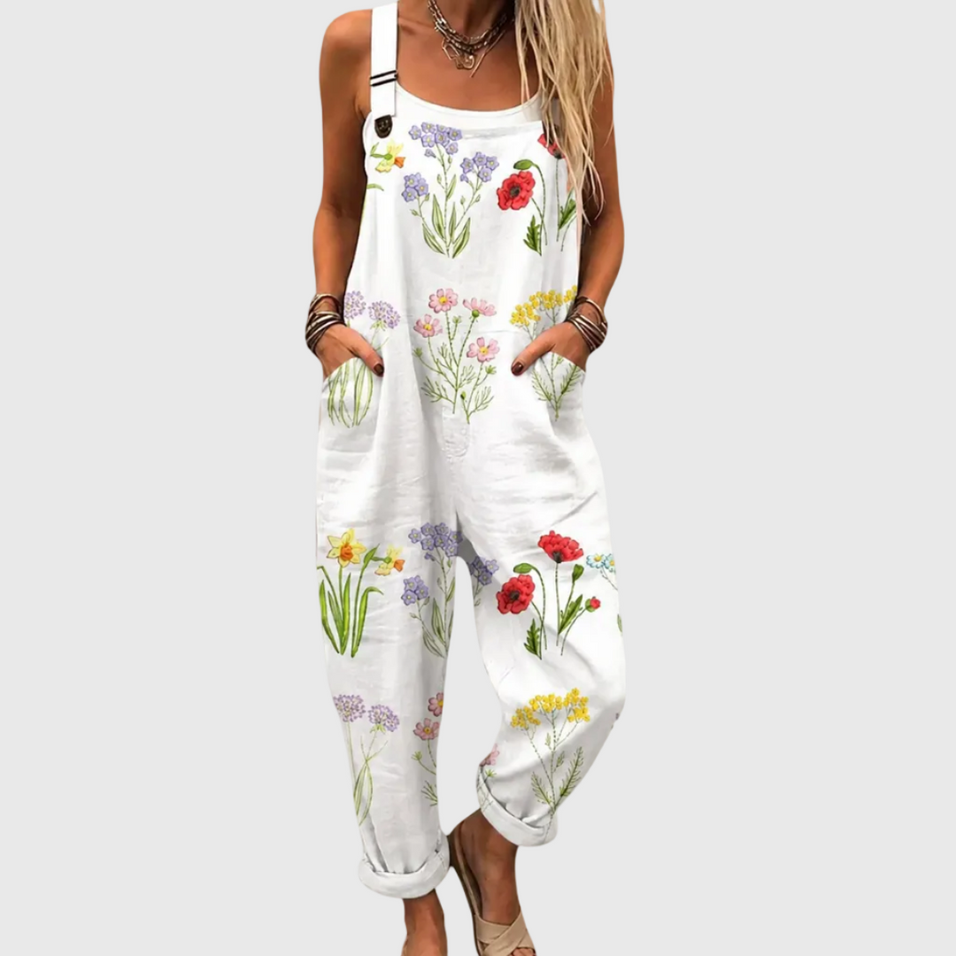 White Floral Dungarees