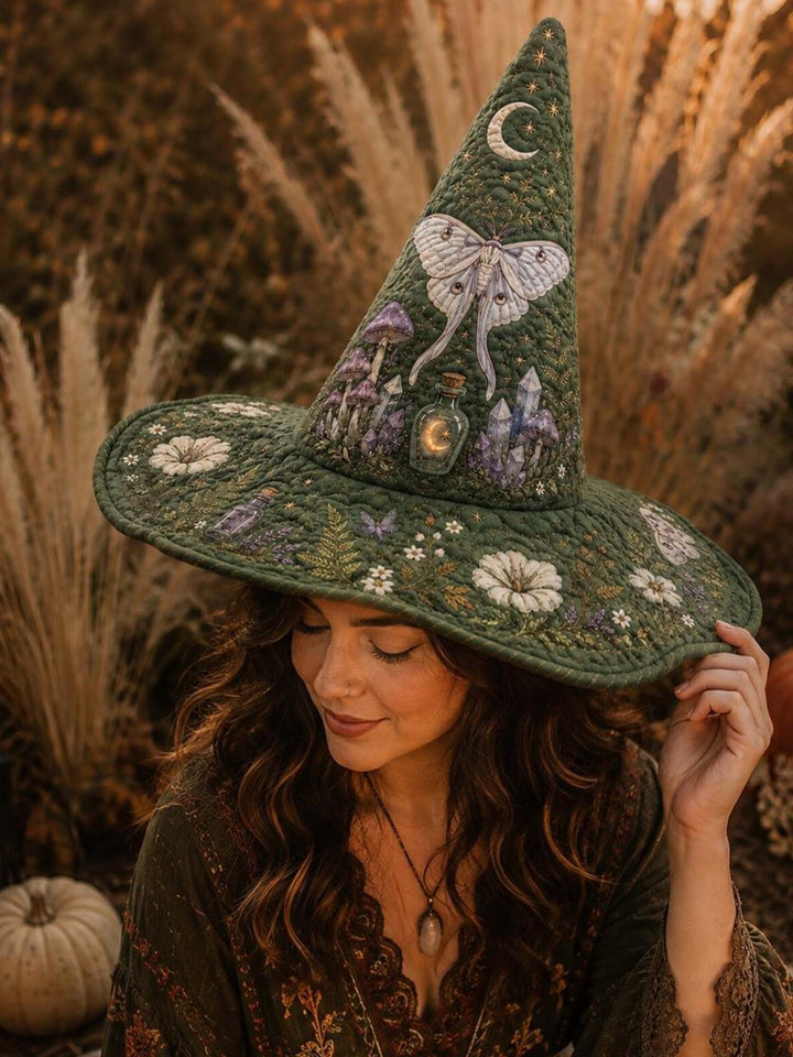 Moonlit Butterfly Mystic Garden Quilted Witch Hat
