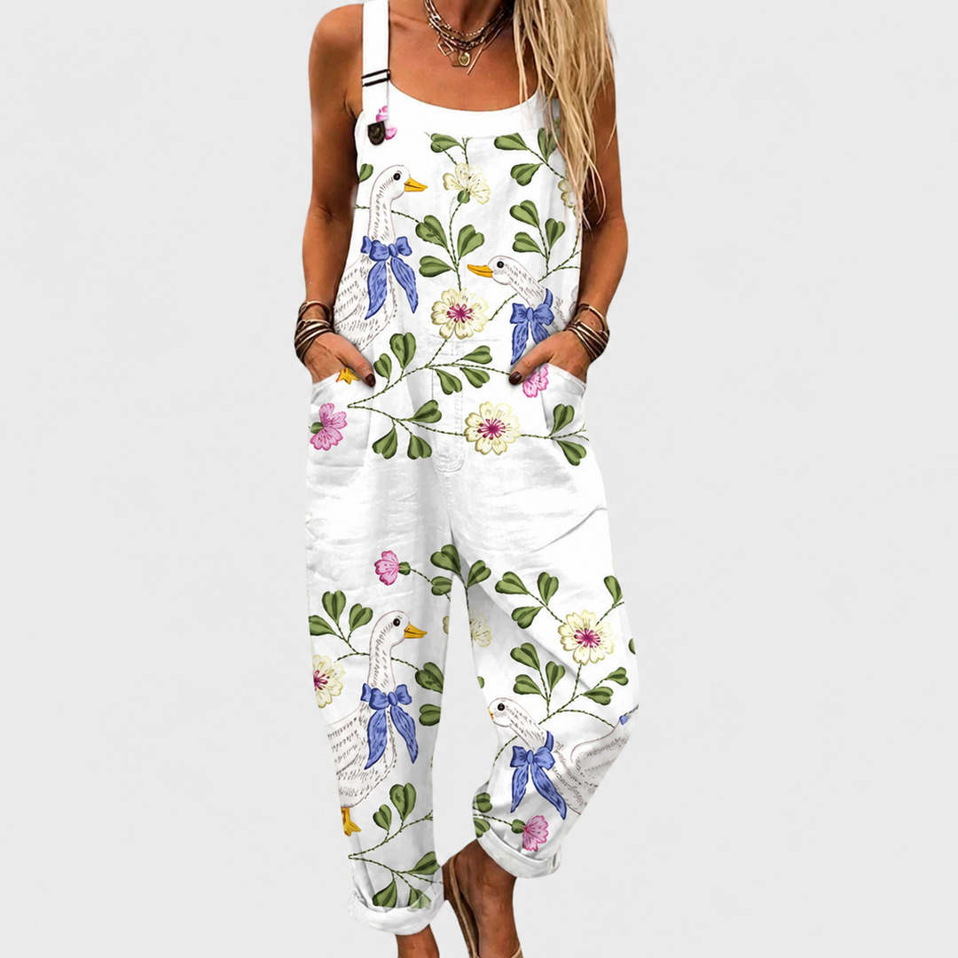 Flower Print Patterned Dungarees
