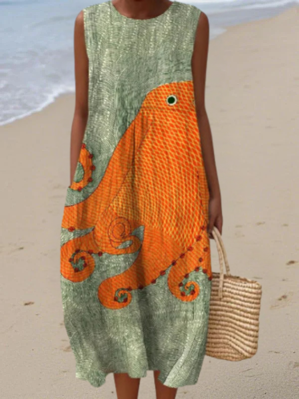Noreen - Oceanic Boho Midi Dress
