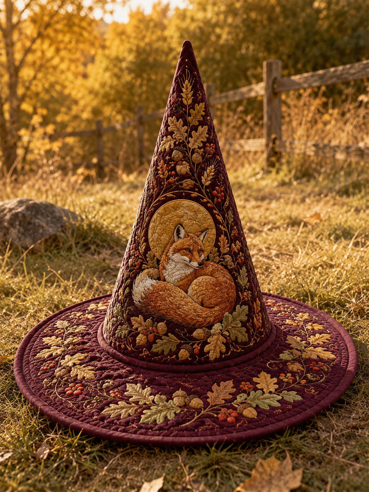 Autumn Fox Woodland Cottage Handcrafted Quilted Witch Hat