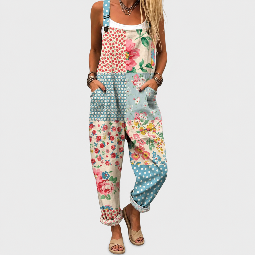 Blue Patterned Dungarees