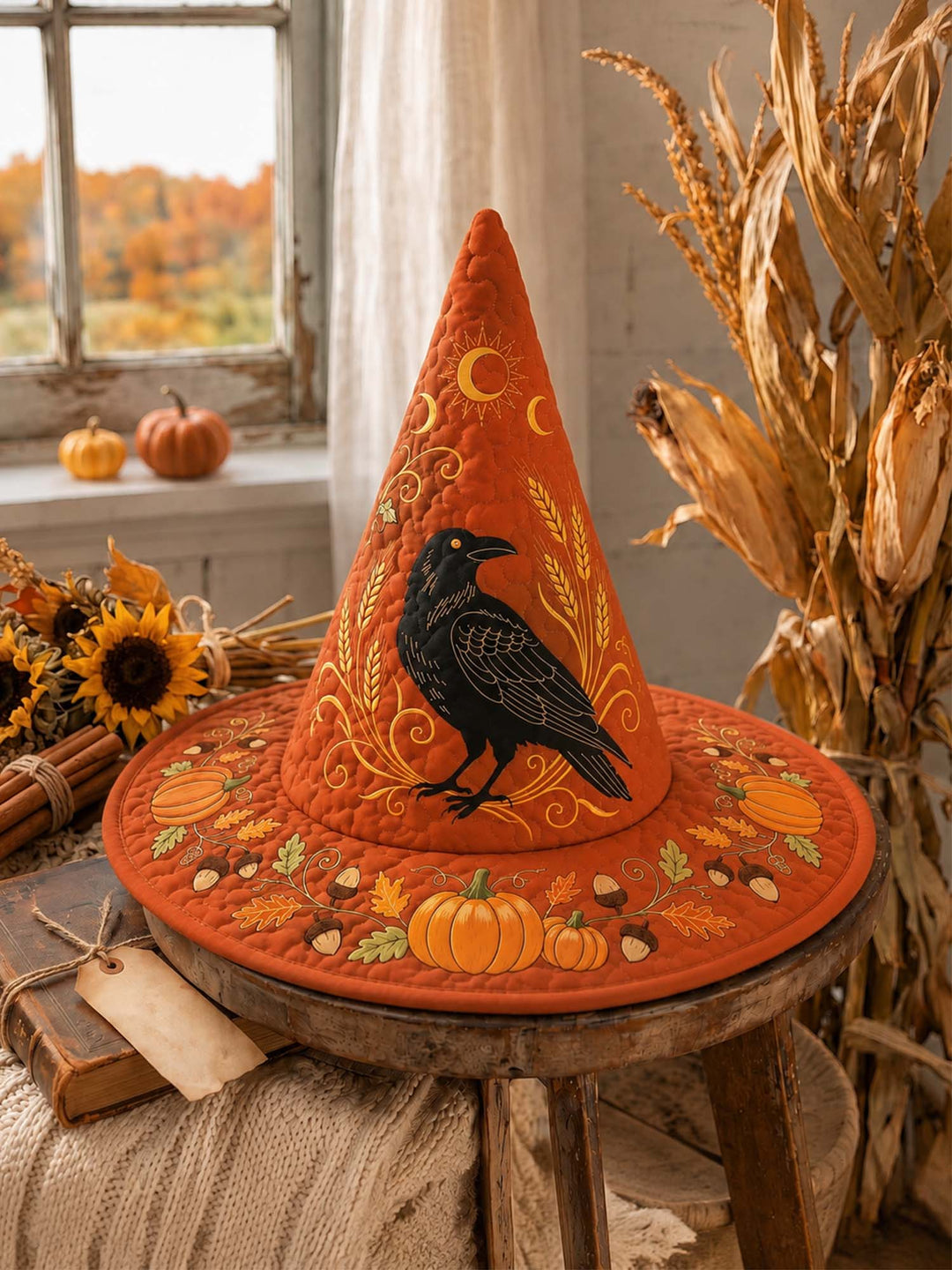 Raven Autumn Harvest Quilted Witch Hat