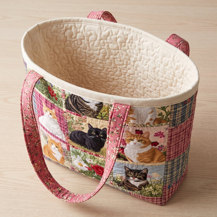 Sunflower Cat Quilted Tote Bag