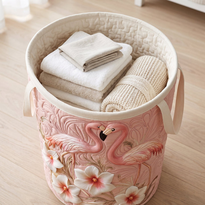 Floral Flamingo | Quilted Laundry Basket