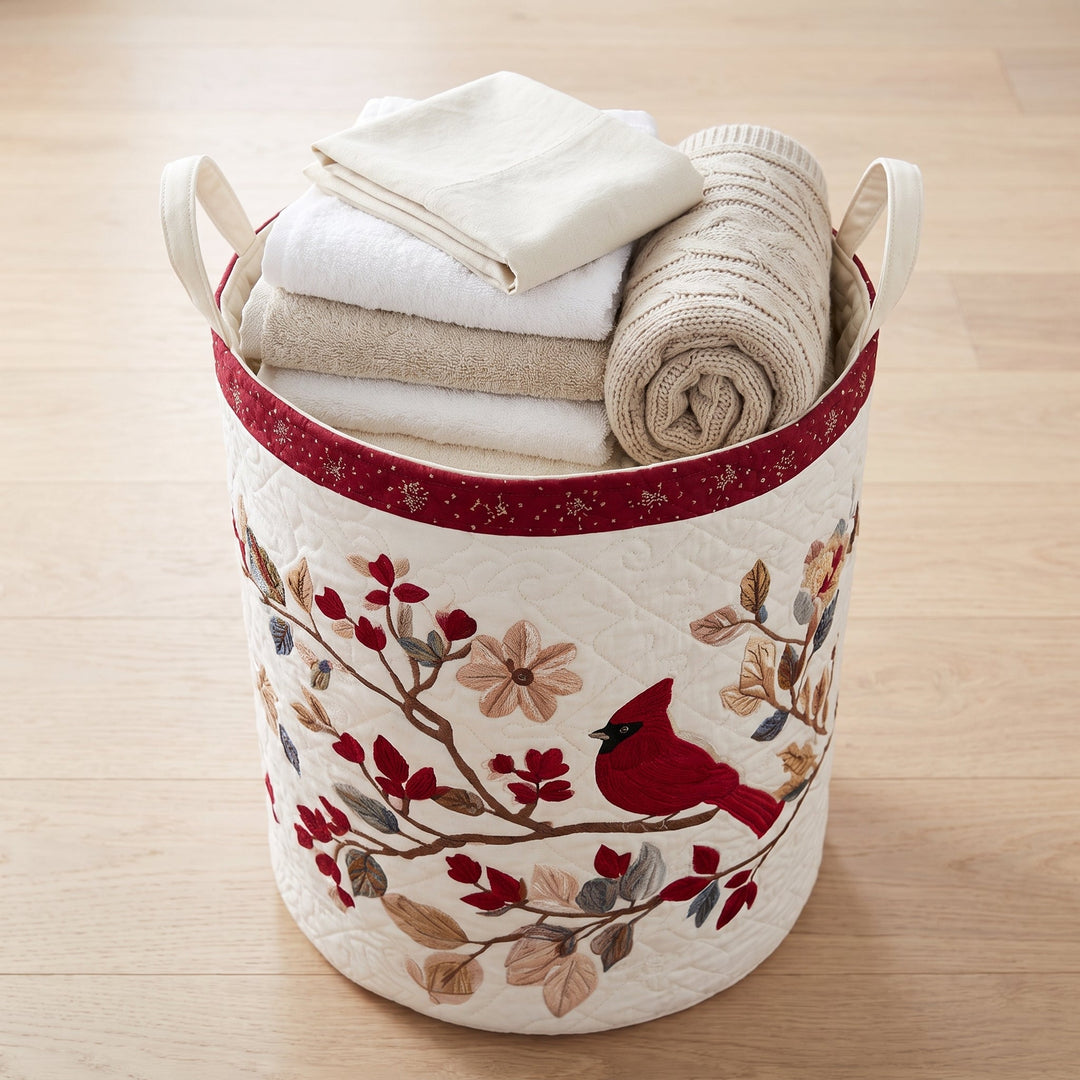 Carmine Leaves | Quilted Laundry Basket