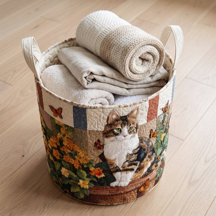 Cat Among the Petals Quilted Laundry Basket