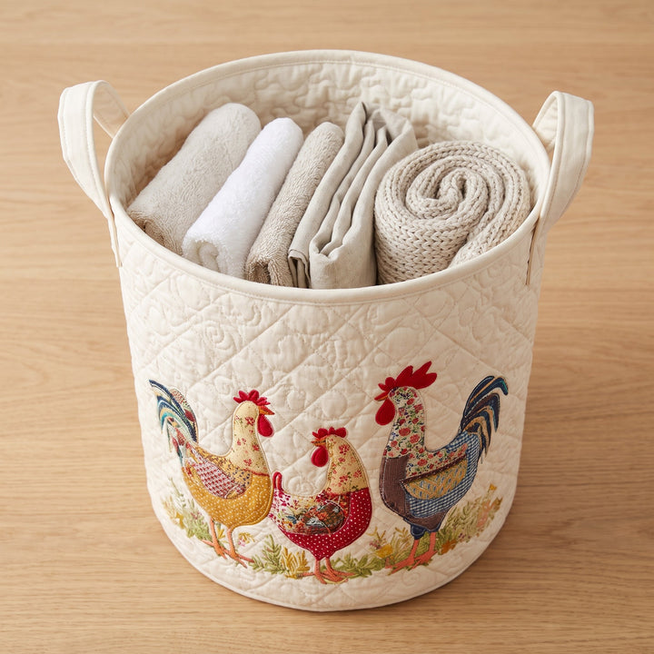 Cheerful Chicken Coop | Quilted Laundry Basket