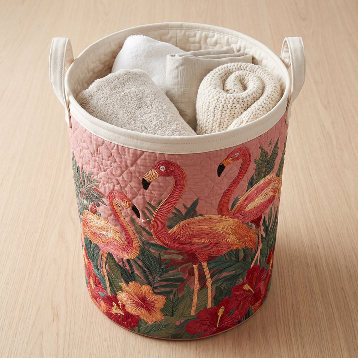 Flamingos in the Sun | Quilted Laundry Basket