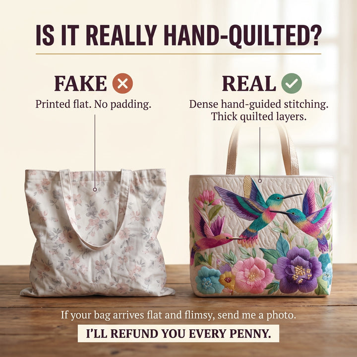 Hummingbird Flower Garden Quilted Tote Bag