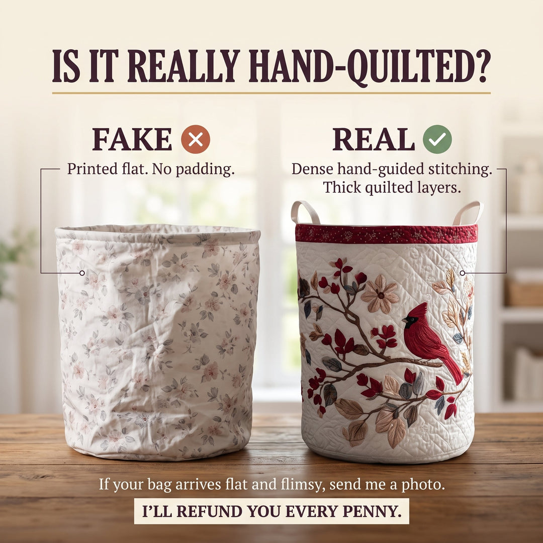 Carmine Leaves | Quilted Laundry Basket
