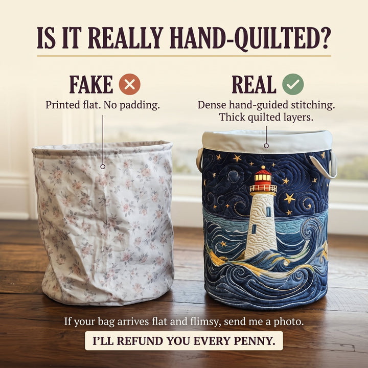 Lighthouse at Dusk | Quilted Laundry Basket