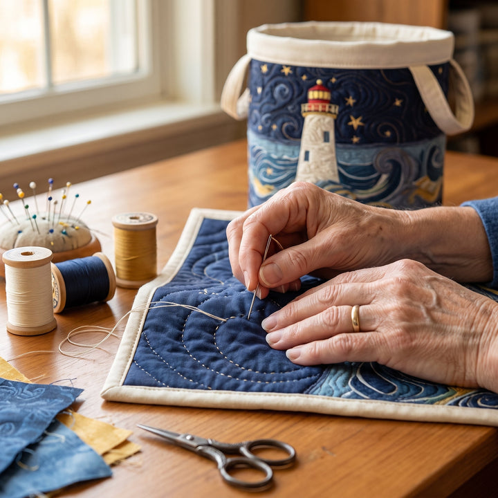 Lighthouse at Dusk | Quilted Laundry Basket