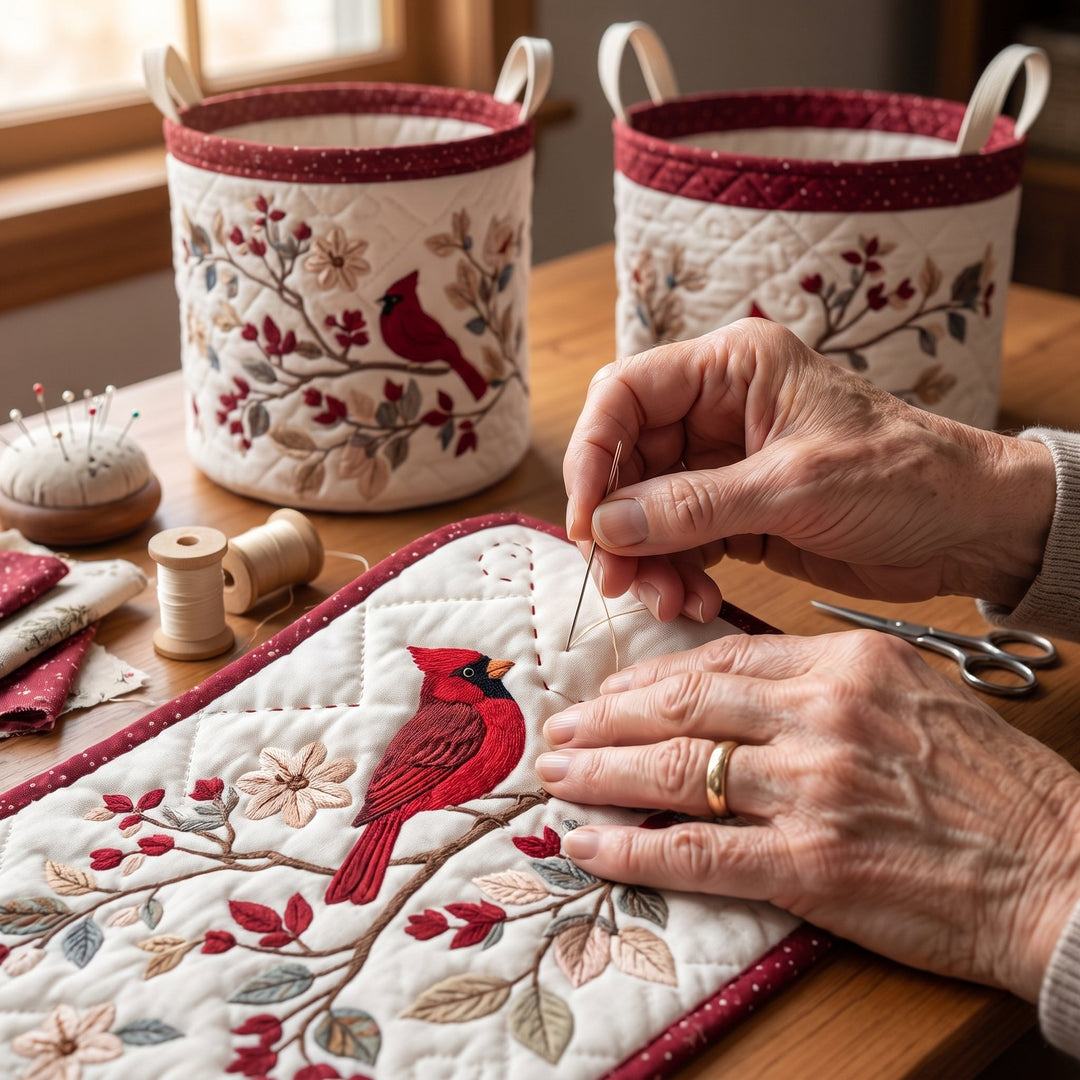 Carmine Leaves | Quilted Laundry Basket