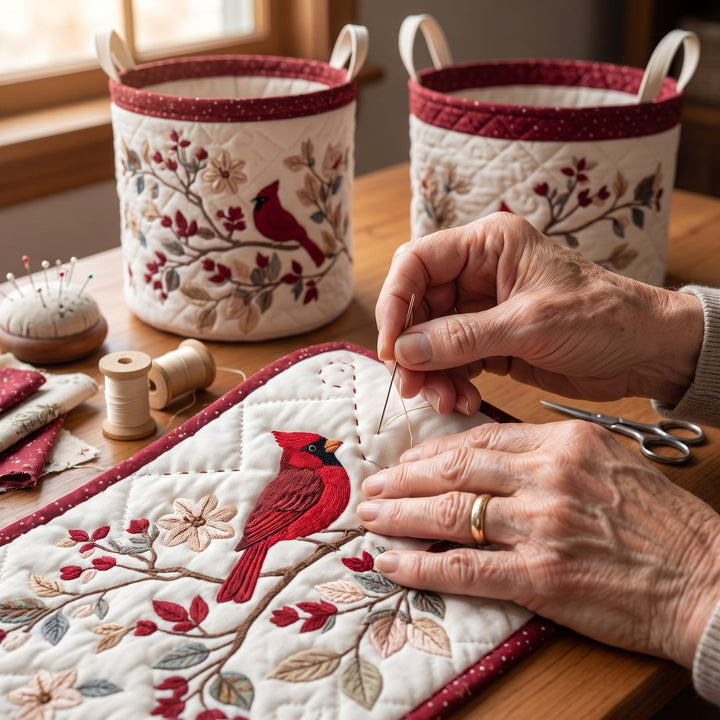 Carmine Leaves | Quilted Laundry Basket