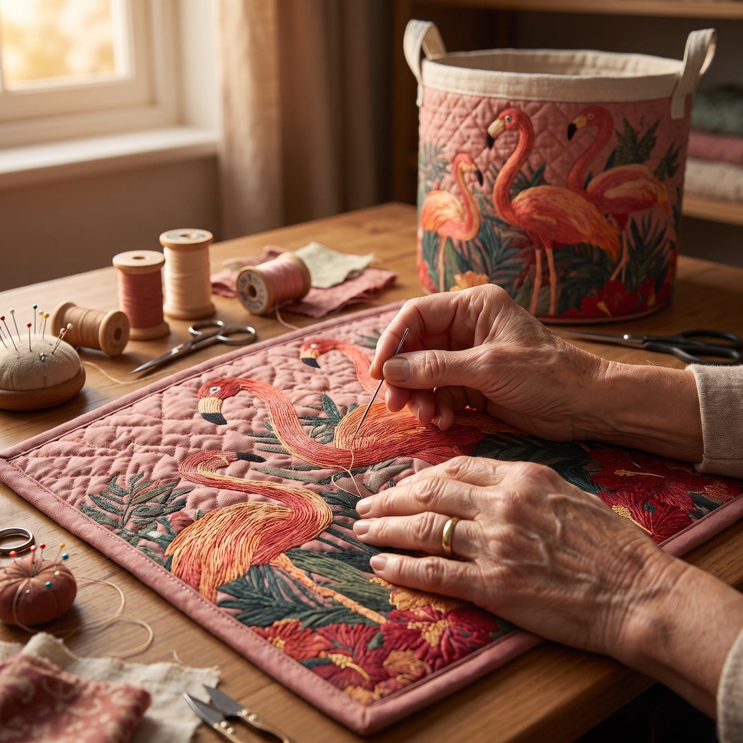 Flamingos in the Sun | Quilted Laundry Basket